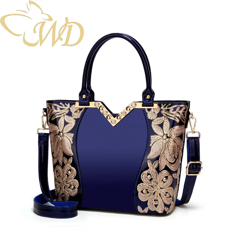 

Lady Flower bride bag Autumn new European and American style patent leather shoulder slung bucket bag