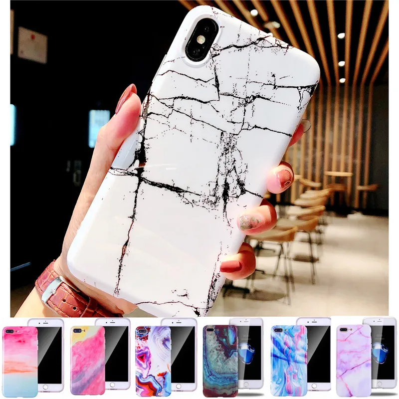 

JeKacci New Glossy Marble Stone Phone Case For iPhone X XS XR 6 6S 7 8 Plus For iPhone XS MAX Cases Fashion Silicone TPU Cover