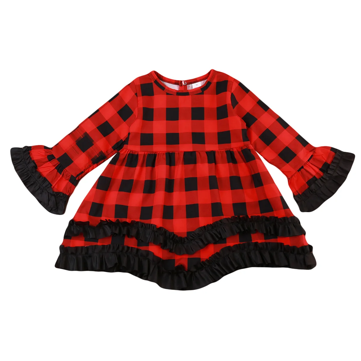 

Baby Toddler Kid Girls Red Black Plaids Dress Little Girl Flare Sleeve Layered Dress Princess Christmas Pageant Clothing