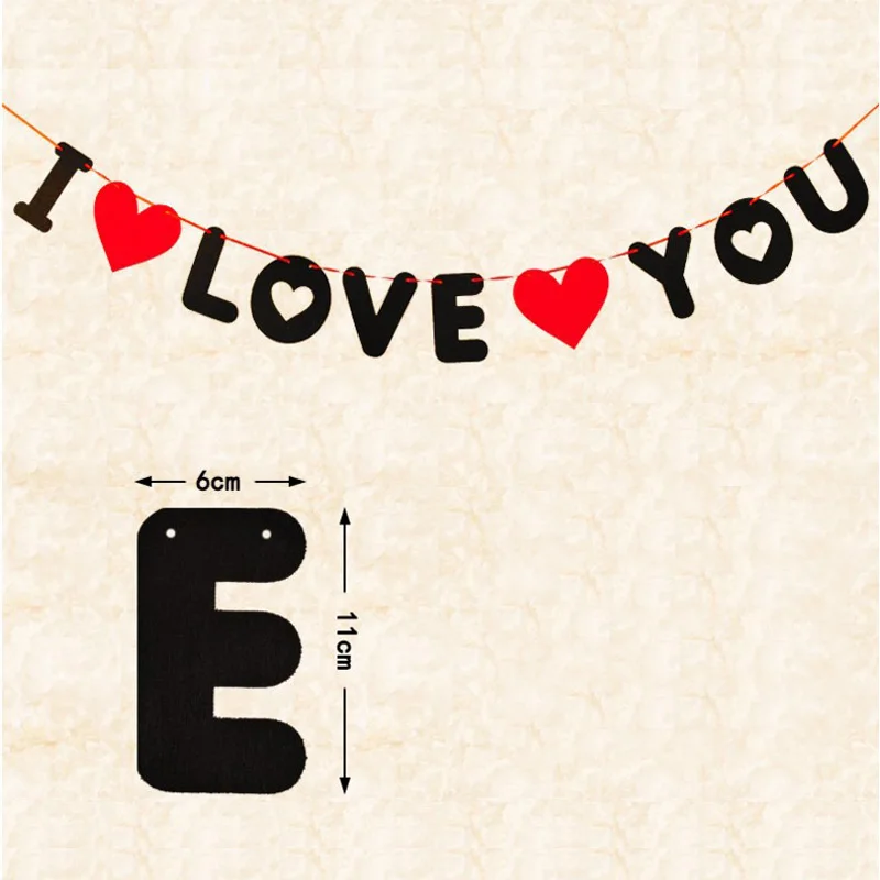 1 комплект красного сердца и буквы нетканый I Love You баннер для свадебного