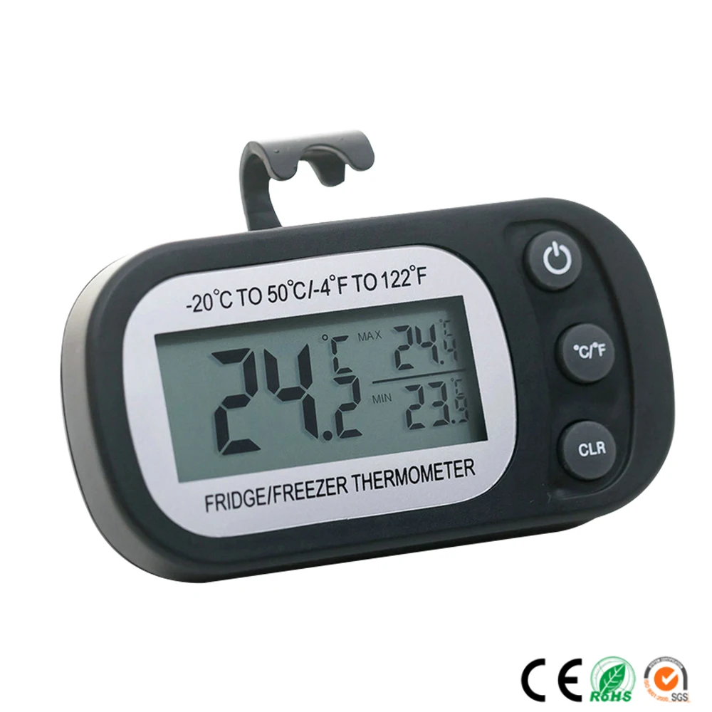 Беспроводной электронные с ЖК-дисплеем цифровые термометр закрытый холодильник, морозильник Температура метр с вешалкой-крючком термометр - Цвет: Black