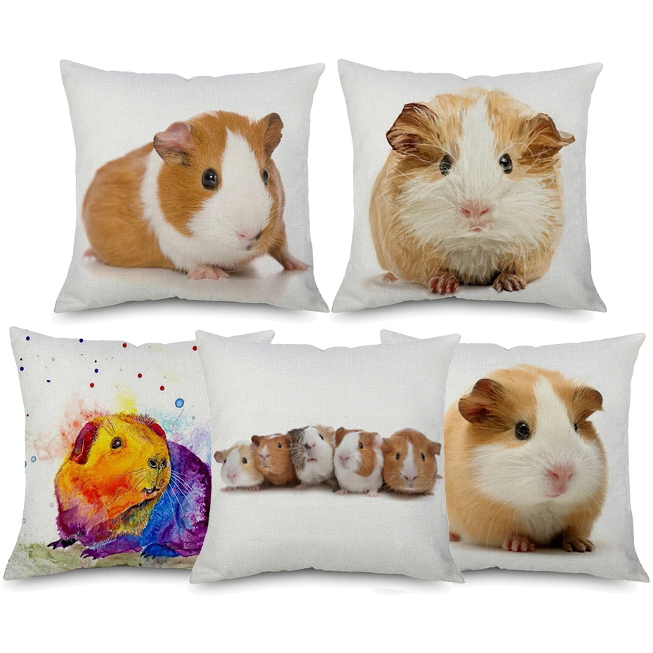 

Guinea Pig Cushion Covers Cavia Procellus Watercolor Animal Beige Linen Pillow Case 45X45cm Bedroom Sofa Decoration