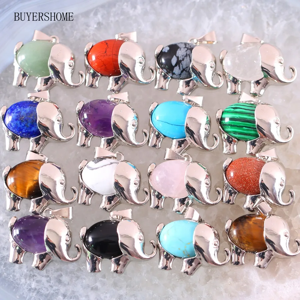 

Free Shipping Natural Stone Bead Onyx Lapis Howlite Sandstone Malachite Crystal Aventurine Elephant Pendant 10Pcs K369