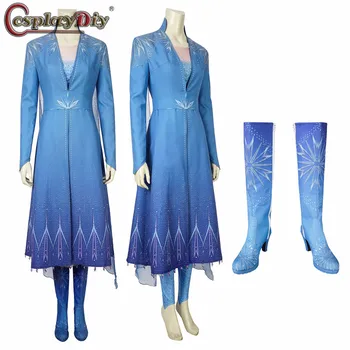 

Cosplaydiy Frozen 2 Princess Anna Elsa Queen Lady's Dress Frozen Cosplay Women Blue Dress Halloween Party Outfits Custom Made