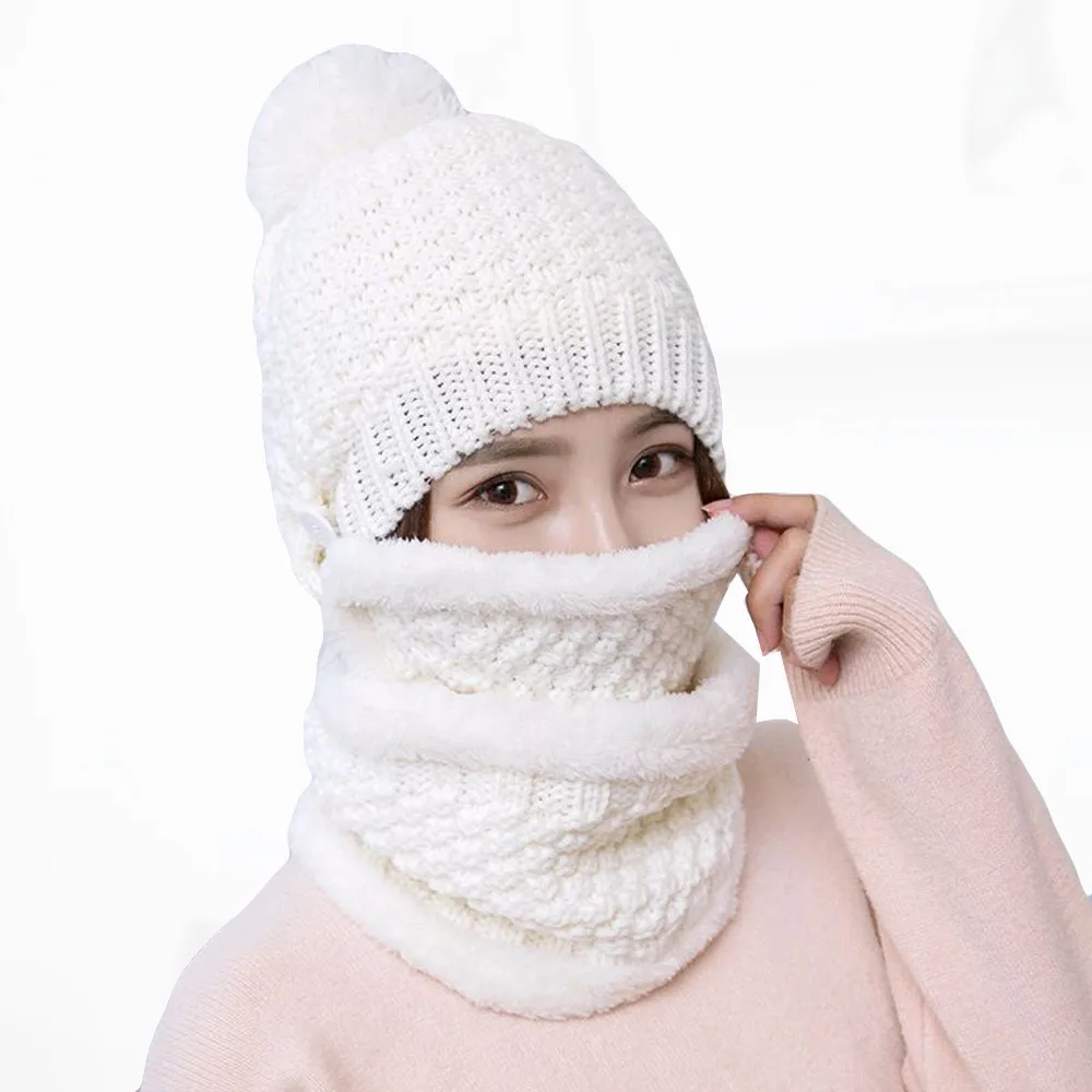 Мужские и женские шапки акриловые повседневные один размер сплошной цвет Маска воротник 3 шт набор многофункциональная вязаная шапка зима Muts