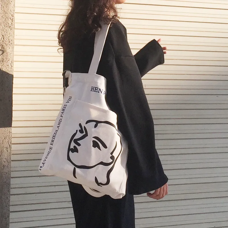 Летняя женская Большая вместительная сумка через плечо, женская сумка-мессенджер, новая забавная мультяшная печать, Повседневная модная холщовая опрятная японская сумка