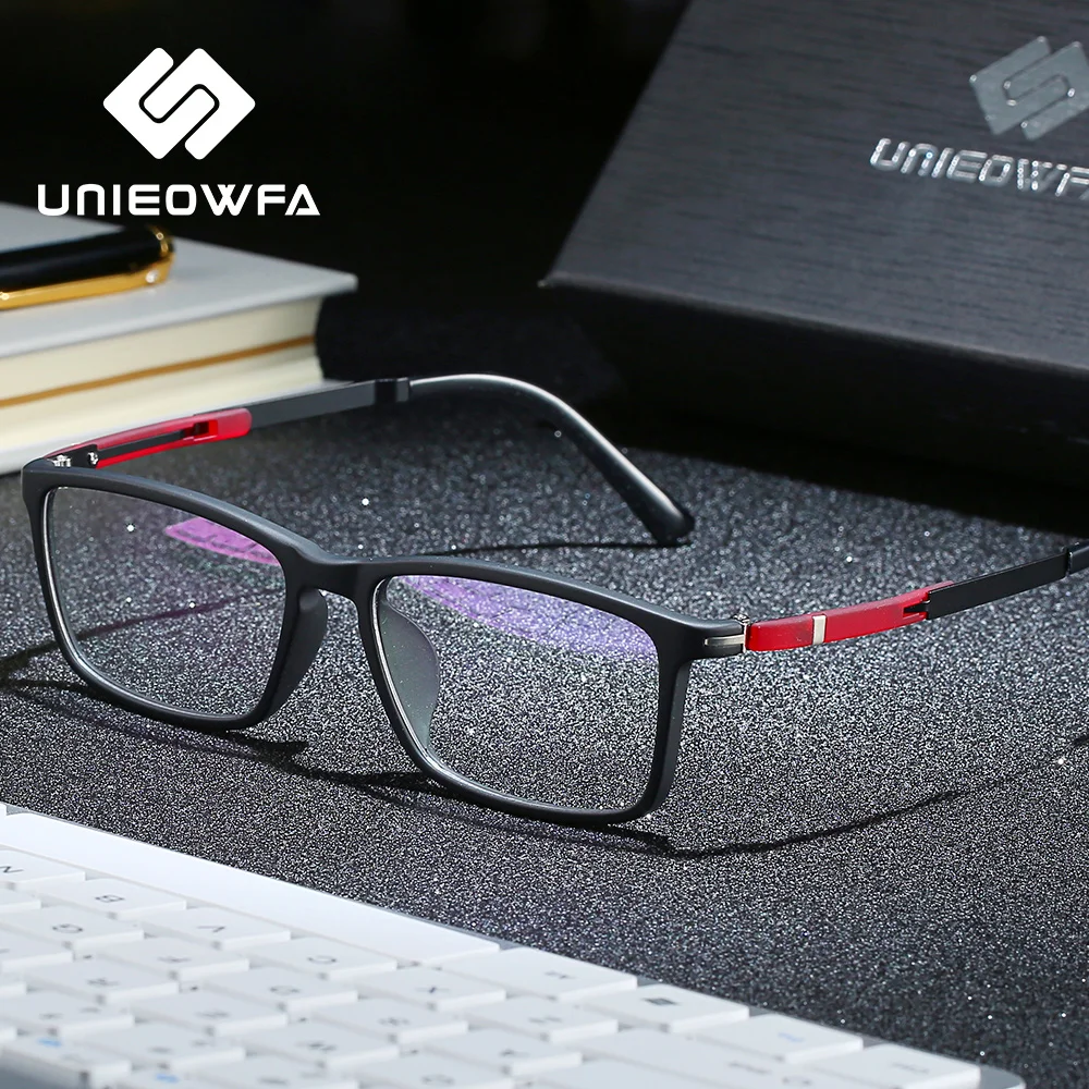 Ceny UNIEOWFA prostokąt optyczne okulary rama mężczyźni przezroczyste oprawki okularowe okulary krótkowzroczność okulary korekcyjne ramki