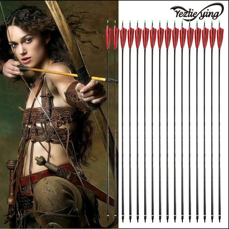 

9PCS 30Inch Hunting ArcheryPure Carbon Arrow Red Turkish Feathers Replaceable Arrow Spine 500 For Recurve/Coumpond Bow Archery