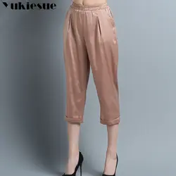 Шелк Гаремные брюки, Капри женщина 2018 Летний стиль свободные высокая эластичная талия для женщин брюки для девочек район шифон мотобрюки