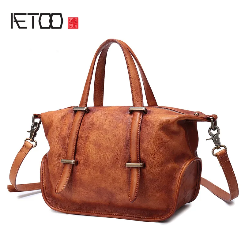 

BJYL Leather wing bag female new dumplings bag handbag female retro manual large capacity shoulder diagonal package
