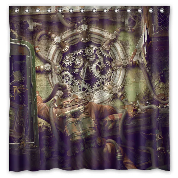 71*71inch Personalized Steampunk Pattern Shower Curtain With Hooks
