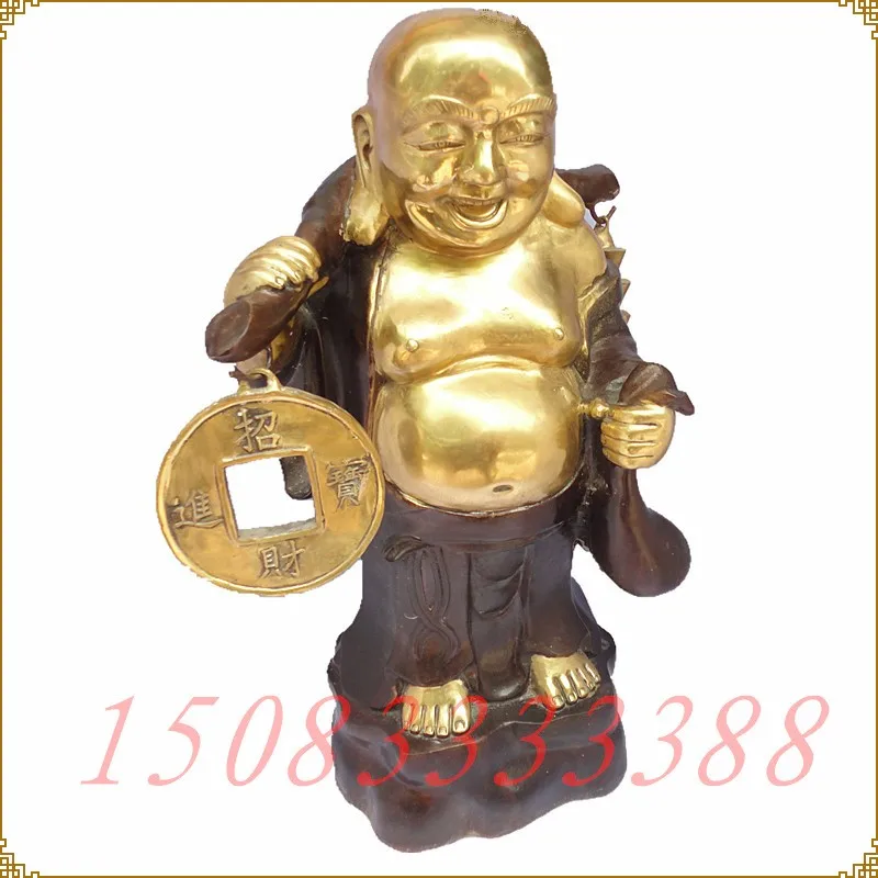 

Bronze statue copper maitreya decoration Large ministering brass laughing buddha maitreya 64cm