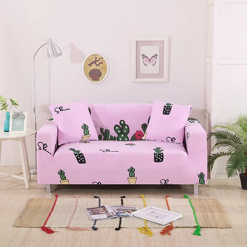 Cute Pink Cactus Printed Corner/Couch Sofa Slipcovers Universal Stretch