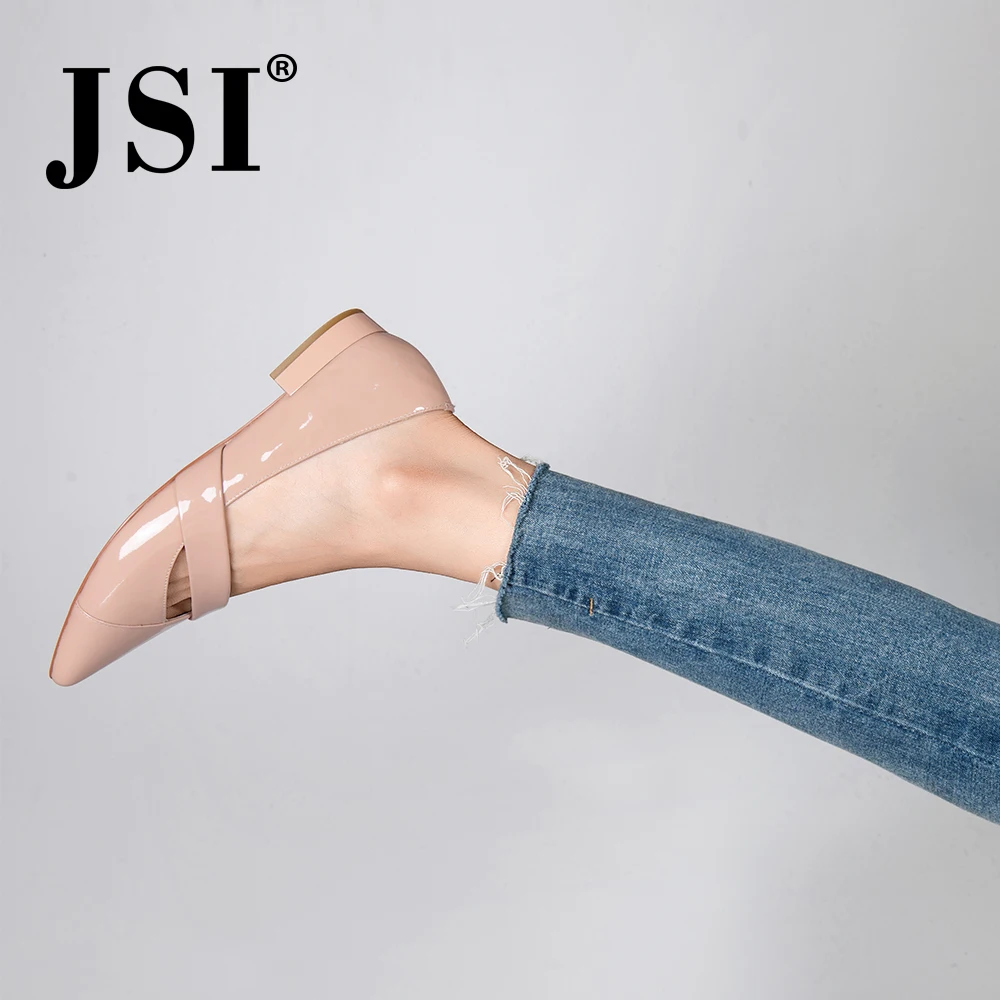 

JSI 2019New Arrival Nude Patent Leather Elegant Pointed Toe Female Low Heel Pumps Shallow Concise Mature Career Woman Shoe JP65
