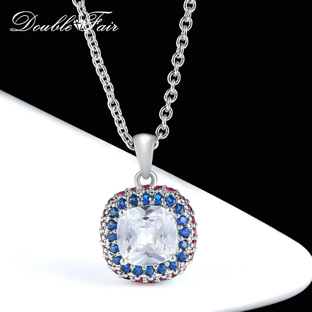 Double Fair White Gold Pendant Necklace For Women Birthday Gift Cubic Zirconia Link Chain Necklaces Jewelry Wholesale DZN001
