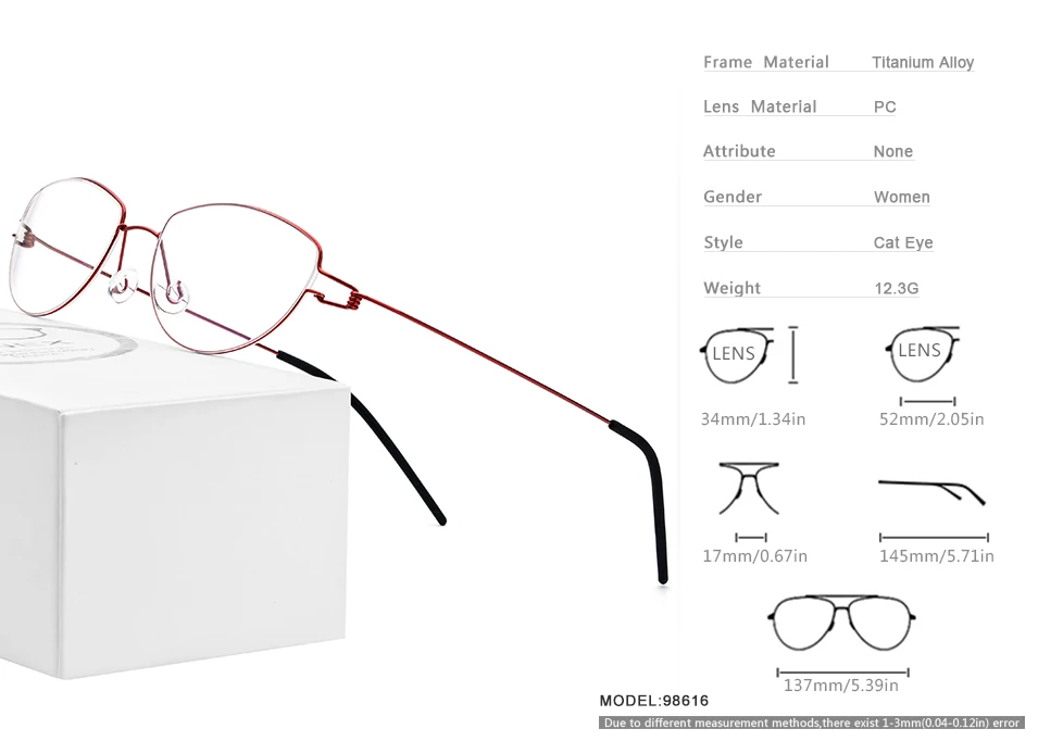 Оправа очков из титанового сплава женские новые кошачий глаз без винтов очки по рецепту Близорукость Оптические очки датские корейские 98616