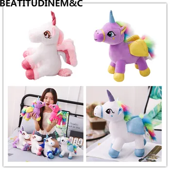 

1Pcs 30CM New Angel Wings Unicorn Plush Toy Animal Stuffed Toys Kids Toy Baby Soothing Toys Halloween Gift Home Decoration