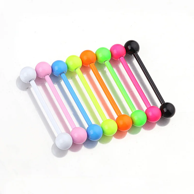 

1Pcs Neon Color Random Stainless Steel Acrylic Ball Tongue Bars Ring Ear Nail Clasp Ear Bone Barbell Body Piercing Jewelry Tong
