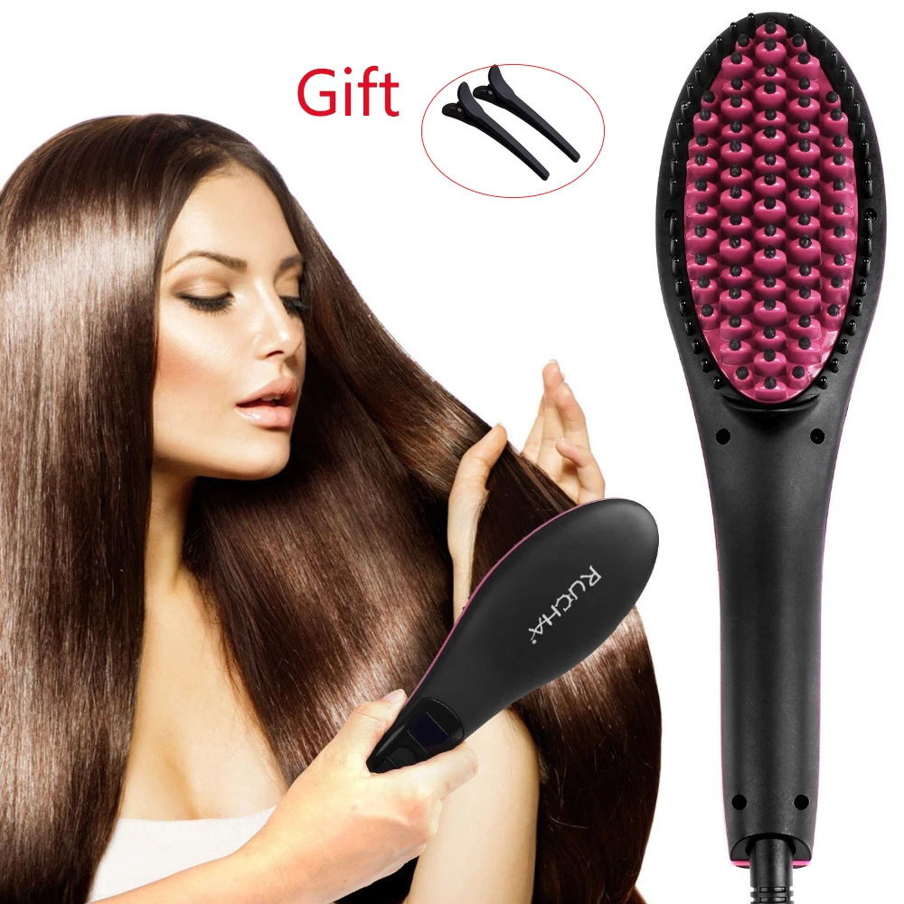 Rucha Ceramic Electric Hair Brush Hair Straightener Straightening Flat