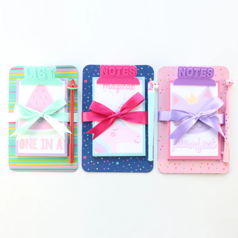 

Domikee original creative cute cartoon school clipboard memo pad and pen set stationery supplies,fine clipboard paper holder set
