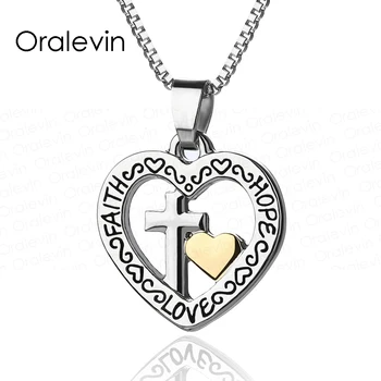

Two Tone Love Hope Faith Cross Heart Charm Pendant Necklace 18", 20Pcs/Lot ,#LN1339