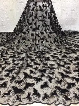 

Black Nigerian French Lace Fabrics African Sequins velvet Tulle Lace Fabric High Quality African Lace Wedding Fabric For Dres