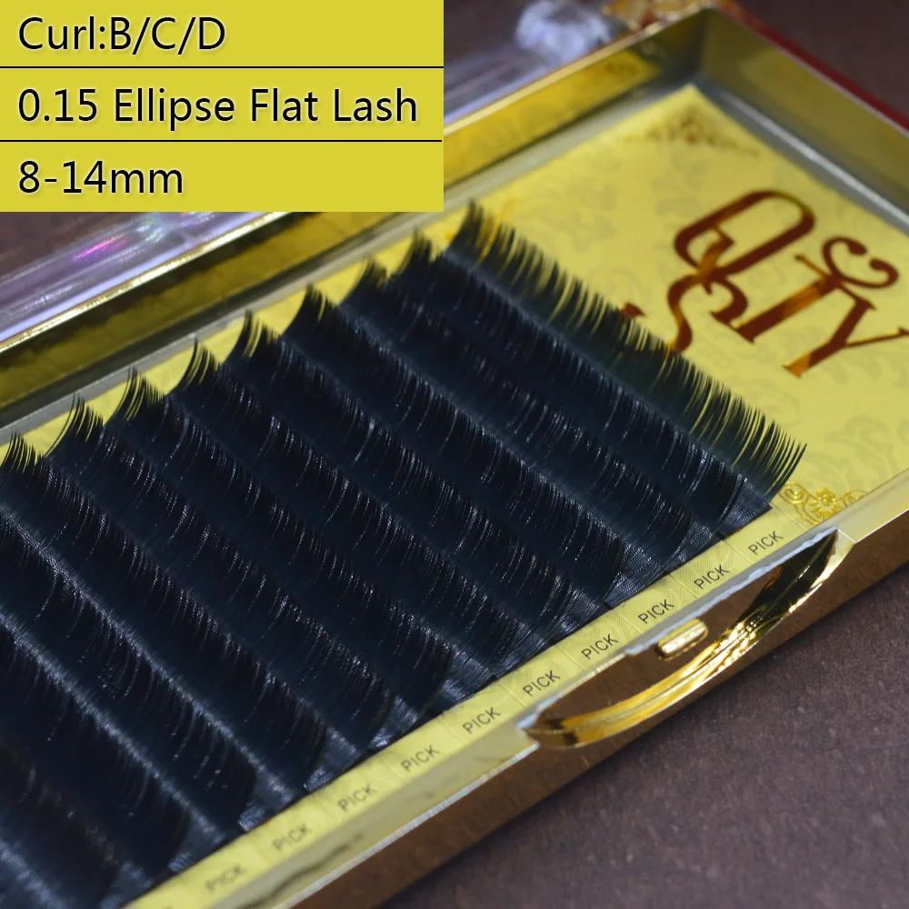 QSTY Silk Individual False eyelashes Mink Ellipse Flat Eye Lashes Extension 3D Natural Eyelashes 0 15 3