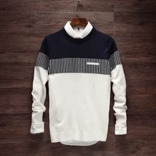 Мужской осенний свитер, вязаные теплые пуловеры, пэчворк, круглый вырез, длинный рукав, стандартные свитера, мужской джемпер, повседневные топы