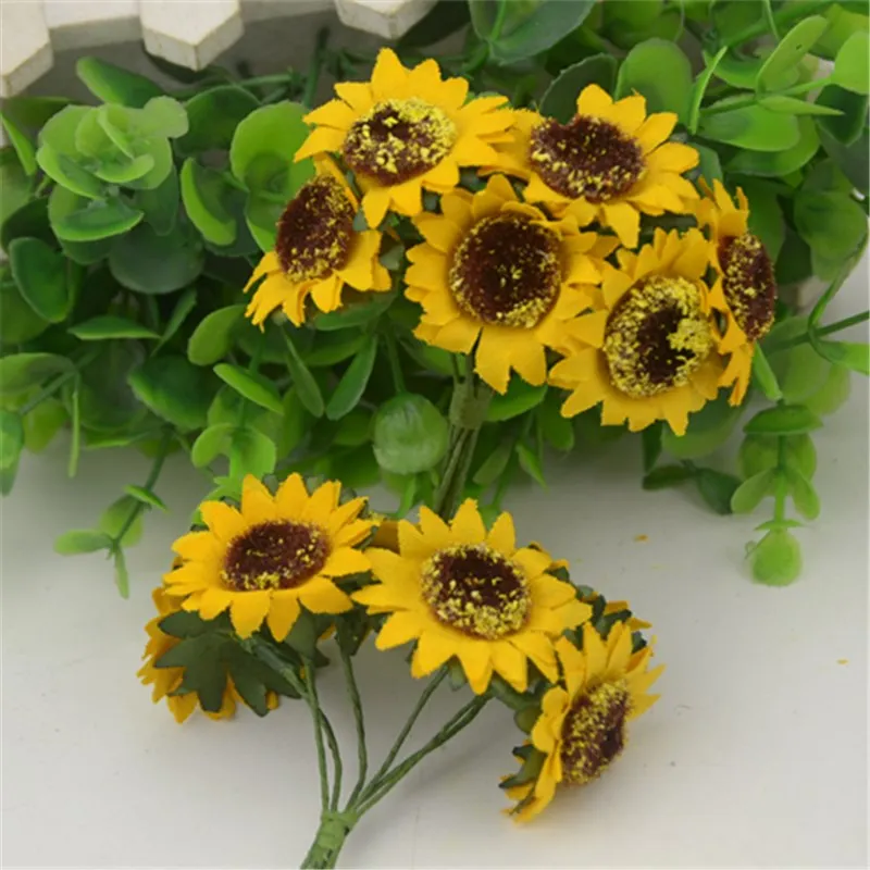 Buy 60pcs/lot Cheap Silk sunflower Artificial Daisy Flowers Bouquet for DIY