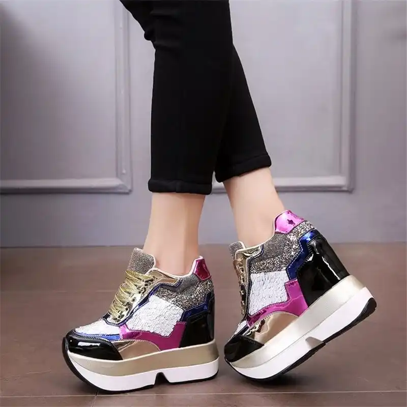 glitter wedge trainers