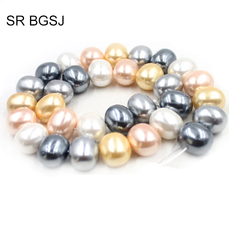 

Free Shipping 12x15mm Feeform Egg Shape Mixed Random Colors Natural Round MOP Shell Pearl Beads 15"