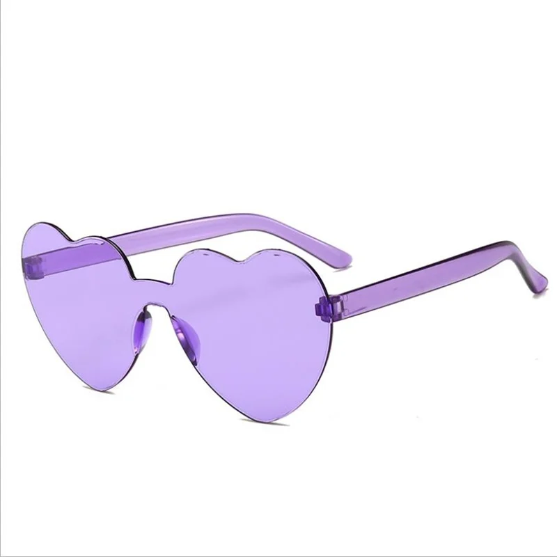 Новые модные милые сексуальные ретро солнцезащитные очки без оправы с сердечком, женские роскошные брендовые дизайнерские солнцезащитные очки, яркие цвета, UV400 - Цвет линз: Purple