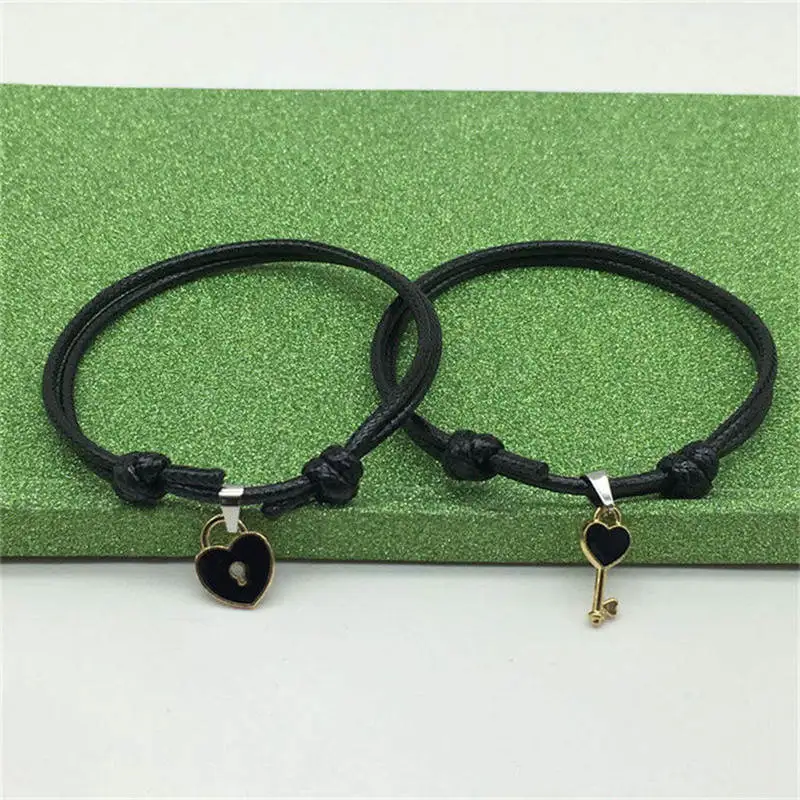 

2 PCS New Arrival Couple Bracelet Alloy key Heart Lock Charm Bracelet Handmade Jewelry Rope Bracelet Lovers Gifts for Women