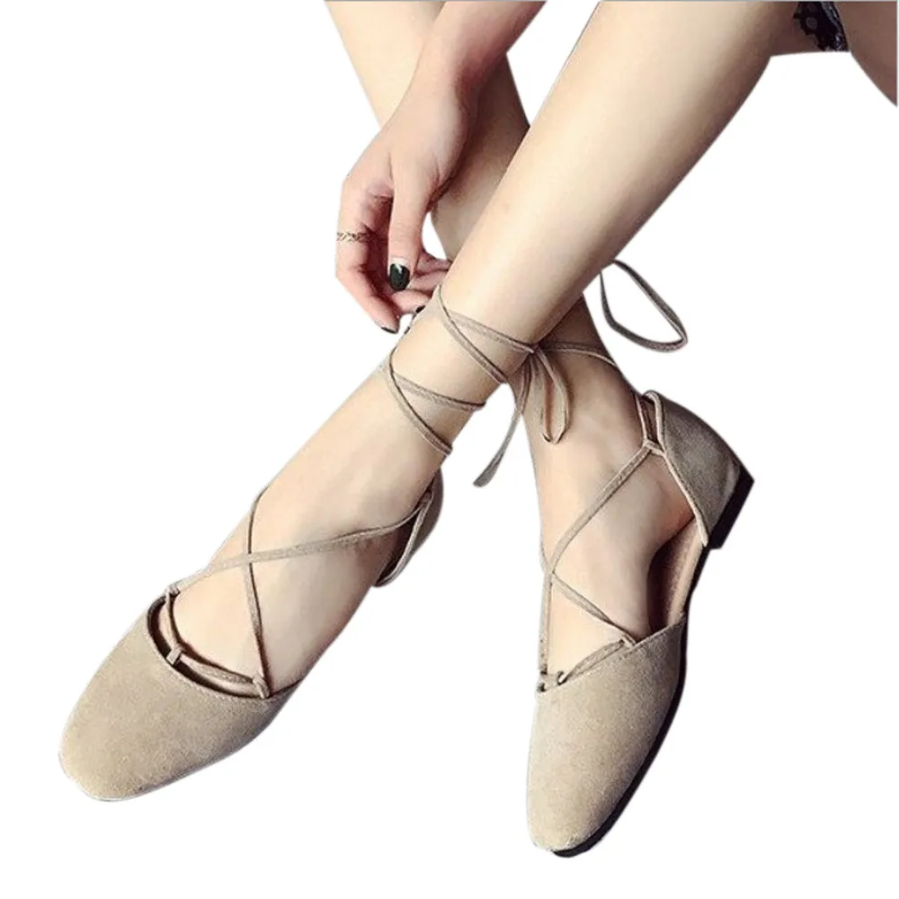 

2018 Roman Shoes Woman Fashion Women Flats Shallow Mouth Flat Women's Cross Strap Bandage Base for Spring Autumn Size 35-40