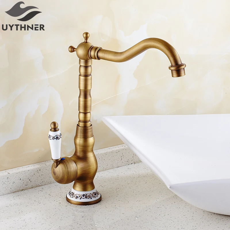 Uythner Antique Brass Bathroom Basin Faucet Ceramic Handle &amp Base Vessel Face Mixer Tap | Обустройство дома