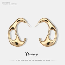 Yhpup, модные, простые, дизайнерские, геометрические серьги-гвоздики, медь, высокое качество, массивные серьги, S925 серебро, для женщин, вечерние, ювелирные изделия