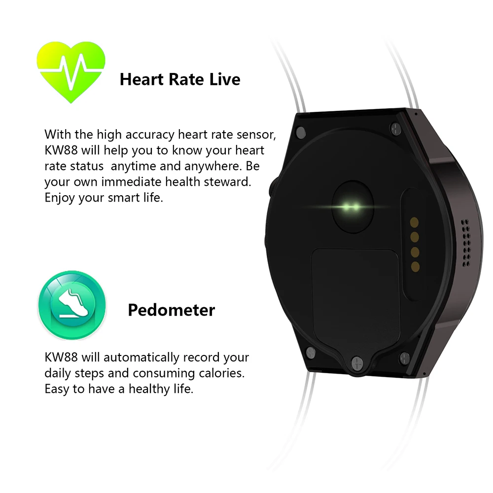 KW88 3G WIFI GPS bluetooth smart watch Android 5.1 MTK6580 CPU 1.39 inch 2.0MP camera smartwatch for iphone huawei phone watch 