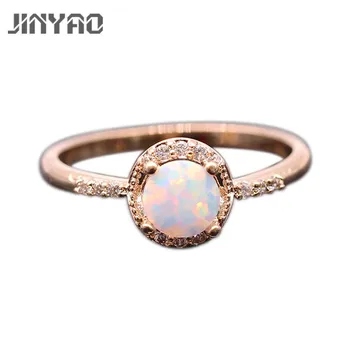 

JINYAO Beautiful Round Jewelry Fire Opal & Zircon Gold Color Wedding Finger Ring For Women Fashion Party Jewelry 5colors