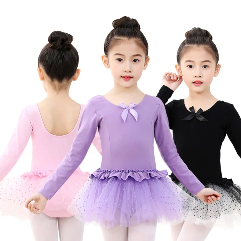 2018 Новый гимнастический костюм Детская Одежда для танцев Одежда для упражнений балетное платье для девочек Хлопковое цельнокроеное