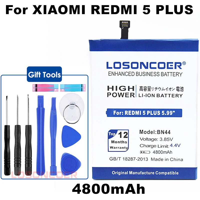 Аккумулятор LOSONCOER 4800mAh BN44 для Xiaomi Hongmi 5 plus 5,9" Redmi 5 Plus батарея мобильного телефона+ быстрое поступление