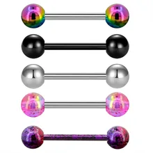 Тела панк 5 шт./компл. 14G пирсинг для языка Нержавеющая сталь красочные прямой штанга для языка кольца с брызгами, ювелирное изделие для тела, Для женщин Для мужчин