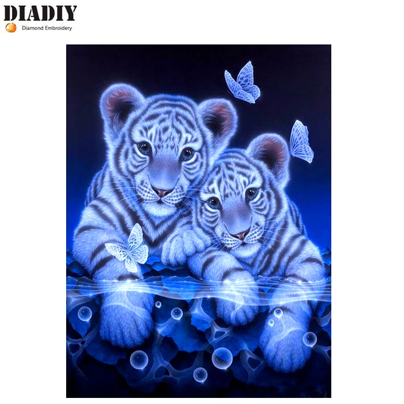 DIADIY 5D DIY полностью квадратная Алмазная картина &quotТигры и бабочки&quot 3D вышивка