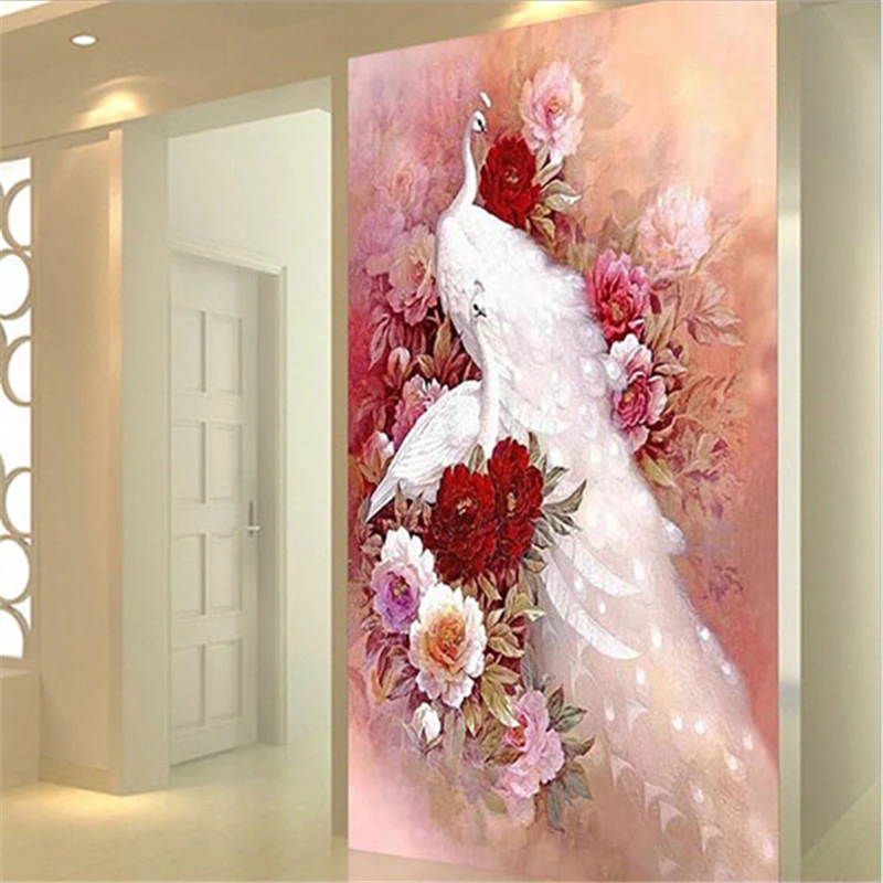 DIY 5D Diamond Embroidery Animal White Peacock 3D Diamond Painting Flower Cross Stitch Full Rhinestone Package Mosaic Craft Gift
