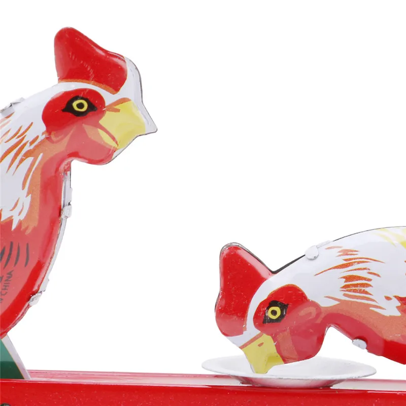 Kids Wind Up Clockwork Toys Classic Toy Red Vintage Pecking Chick Tin Wind Up Toys Action Figures Toy For Children Free Shipping