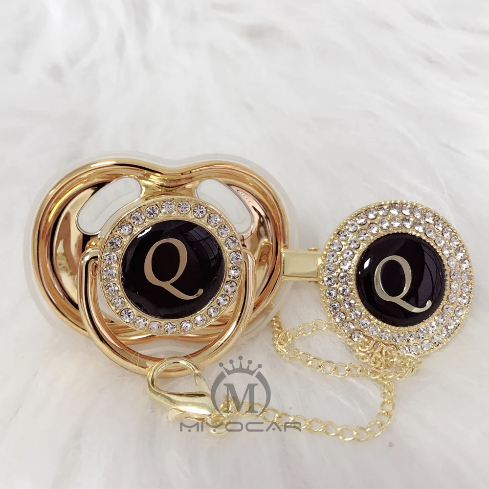 

MIYOCAR name Initial letter Q elegant silver bling pacifier and pacifier clip BPA free dummy bling unique design LQ
