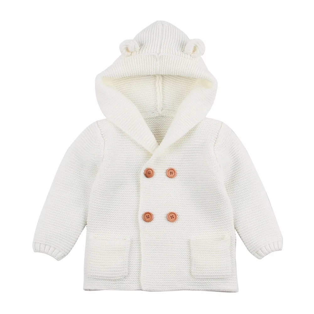 Для маленьких мальчиков Вязание кардиган сплошной Цвет свитер для детей Пальто с капюшоном и длинными рукавами верхняя одежда детская одежда осень-зима Menina