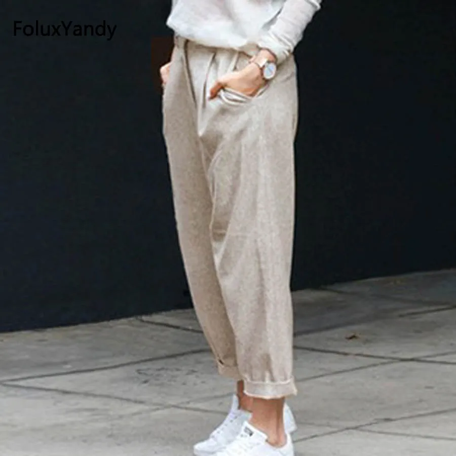 Женские свободные брюки до щиколотки с завышенной талией|pants trousers|linen pants womenpants women