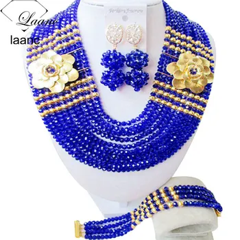 

Laanc African Beads Crystal Royal Blue Jewelry Set Nigerian Wedding Necklace AL501
