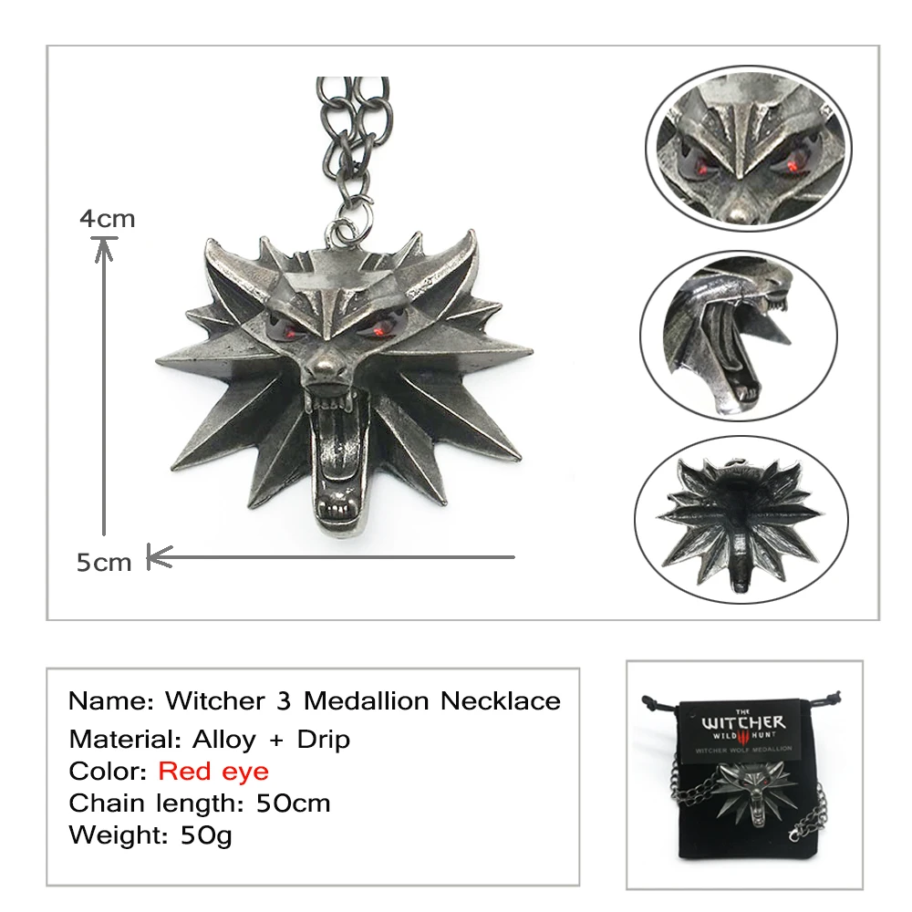 Pendant Wizard Witcher 3 Medallion Pendant Necklace Wolf Head Necklace U Pick Color Halloween Necklace & Pendants