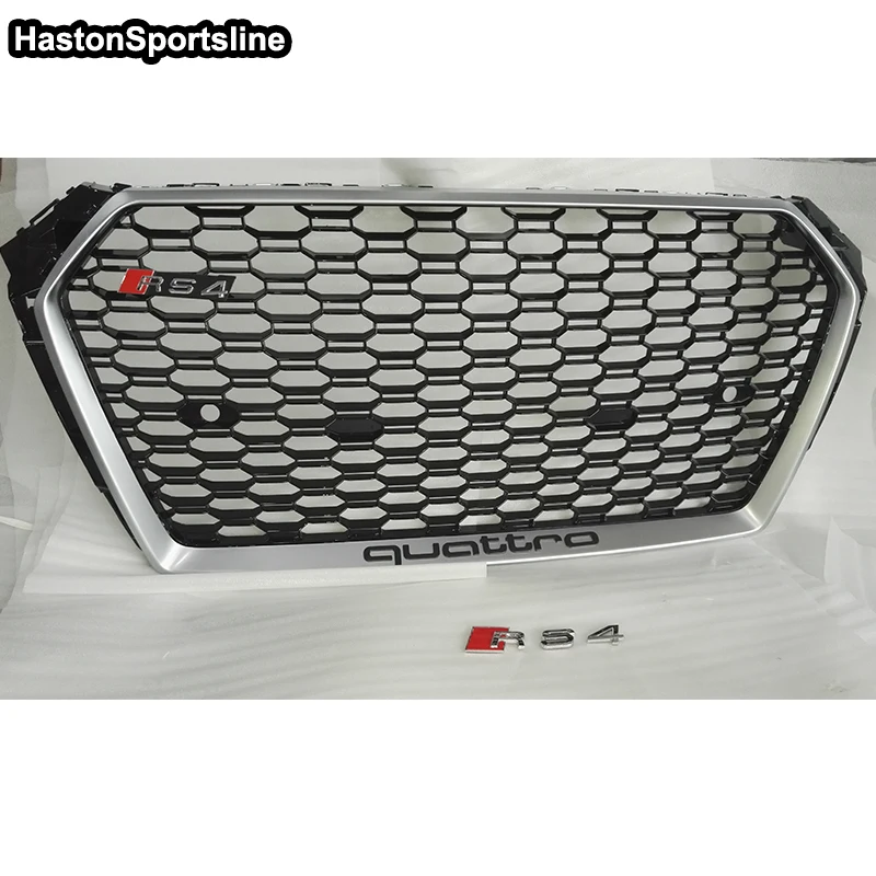 

A4 B9 RS4 Style QUATTRO Logo ABS Exterior Parts Front Bumper Mesh Grill Grids for Audi A4 S-Line 2016UP Not 4 Ring Emblem